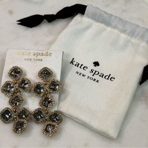 NWT Kate Spade Gray Crystal & Gold Dangle Chandelier Earrings